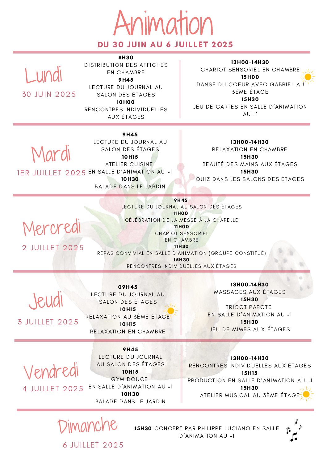 Activités de la semaine