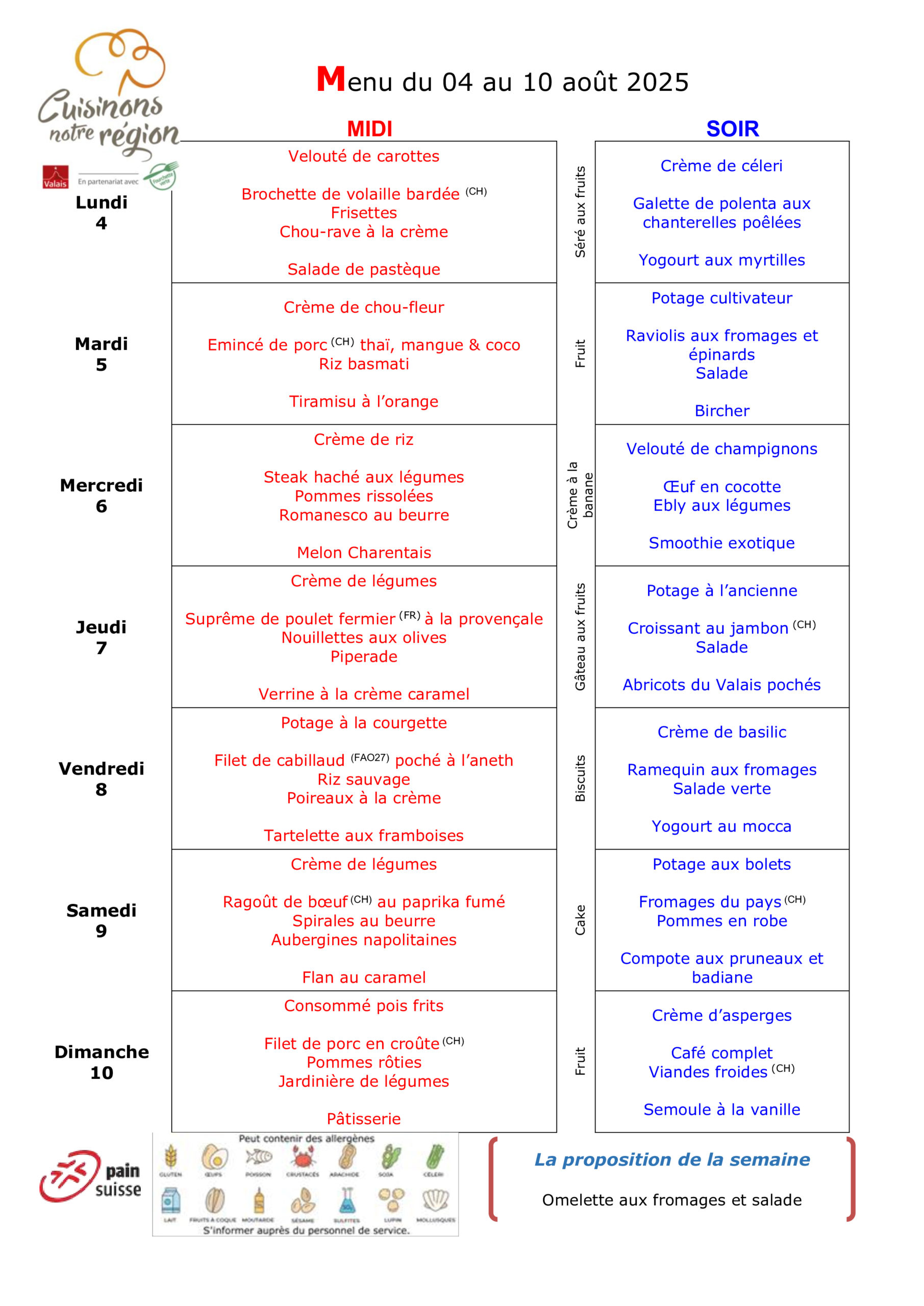 menu de la semaine 32