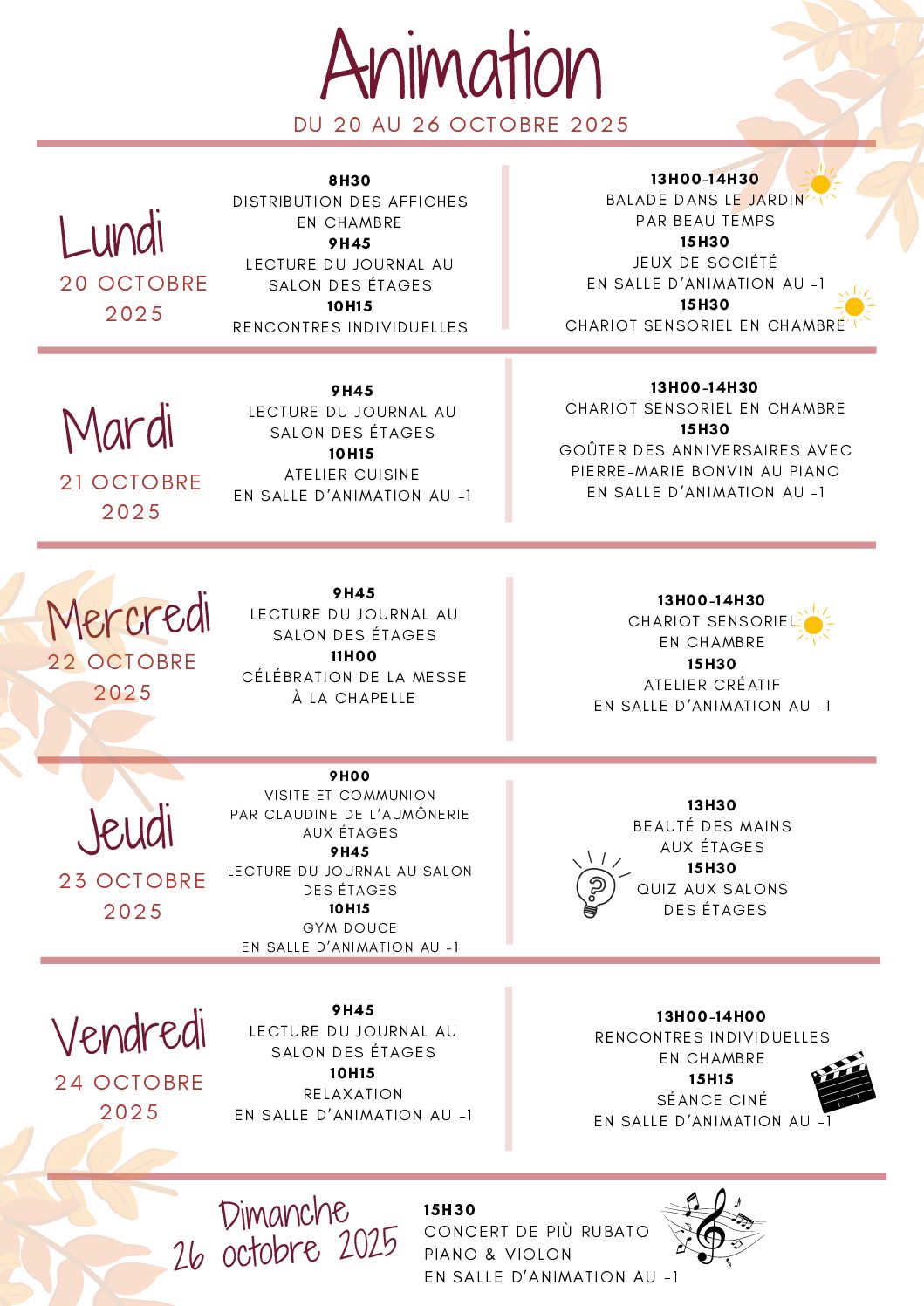 Activités de la semaine