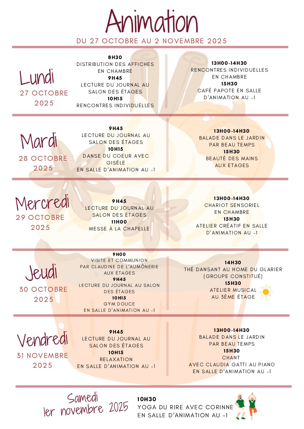 Activités de la semaine