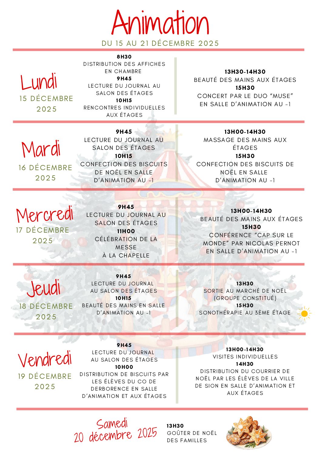 Activités de la semaine